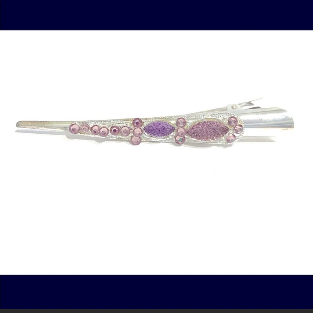 Updo Hair Clip Purple Silver Tone 5”
